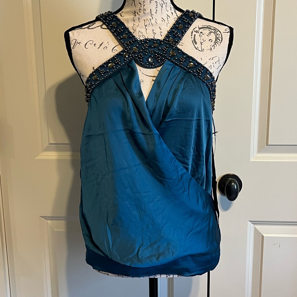 NWT Lovestitch Embellished Teal Halter Top